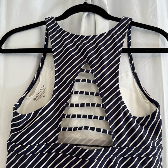Athleta Offshore Tankini Top Blue White Stripe Swim Keyhole Back Women’s M - Picture 4 of 7